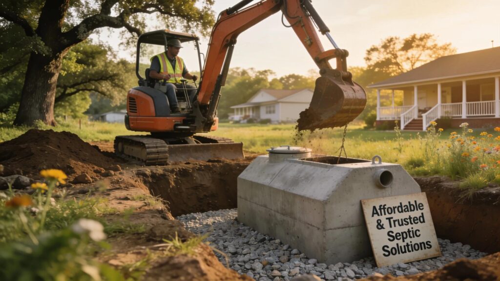 Septic tank installation in Cherokee County showcasing a professional contractor at work in a residential setting