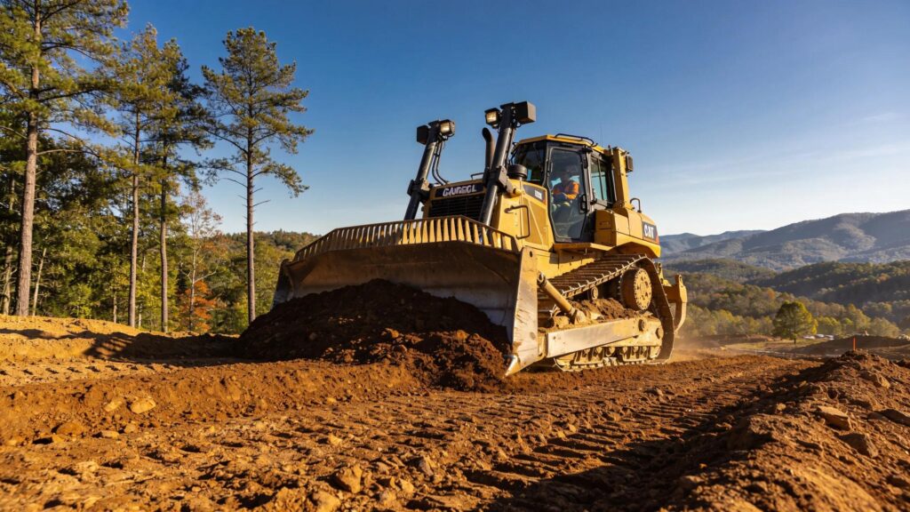 Grading contractor in North Georgia preparing a construction site with heavy machinery
