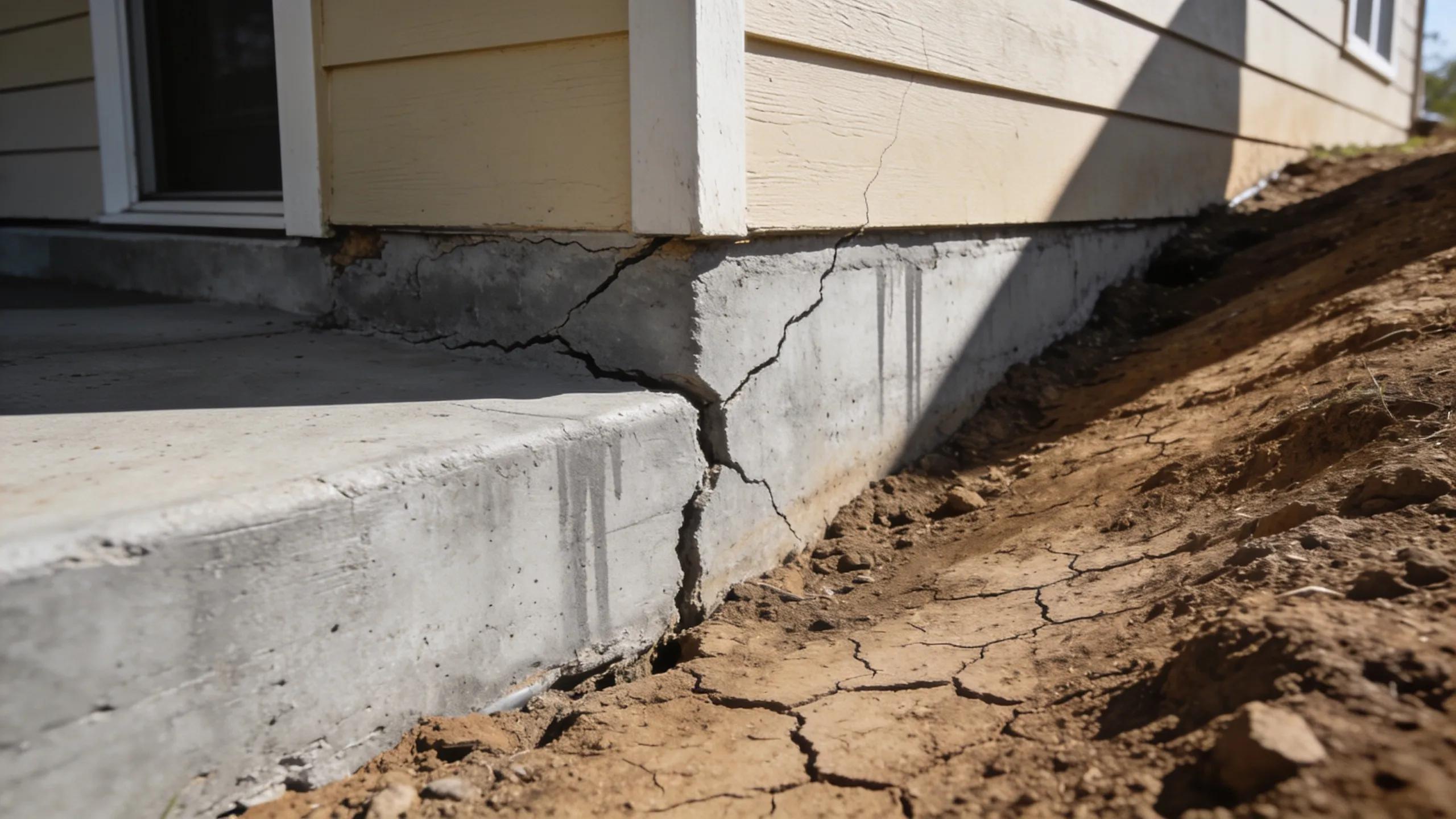 Close-up of cracked foundations indicating issues related to improper grading and drainage