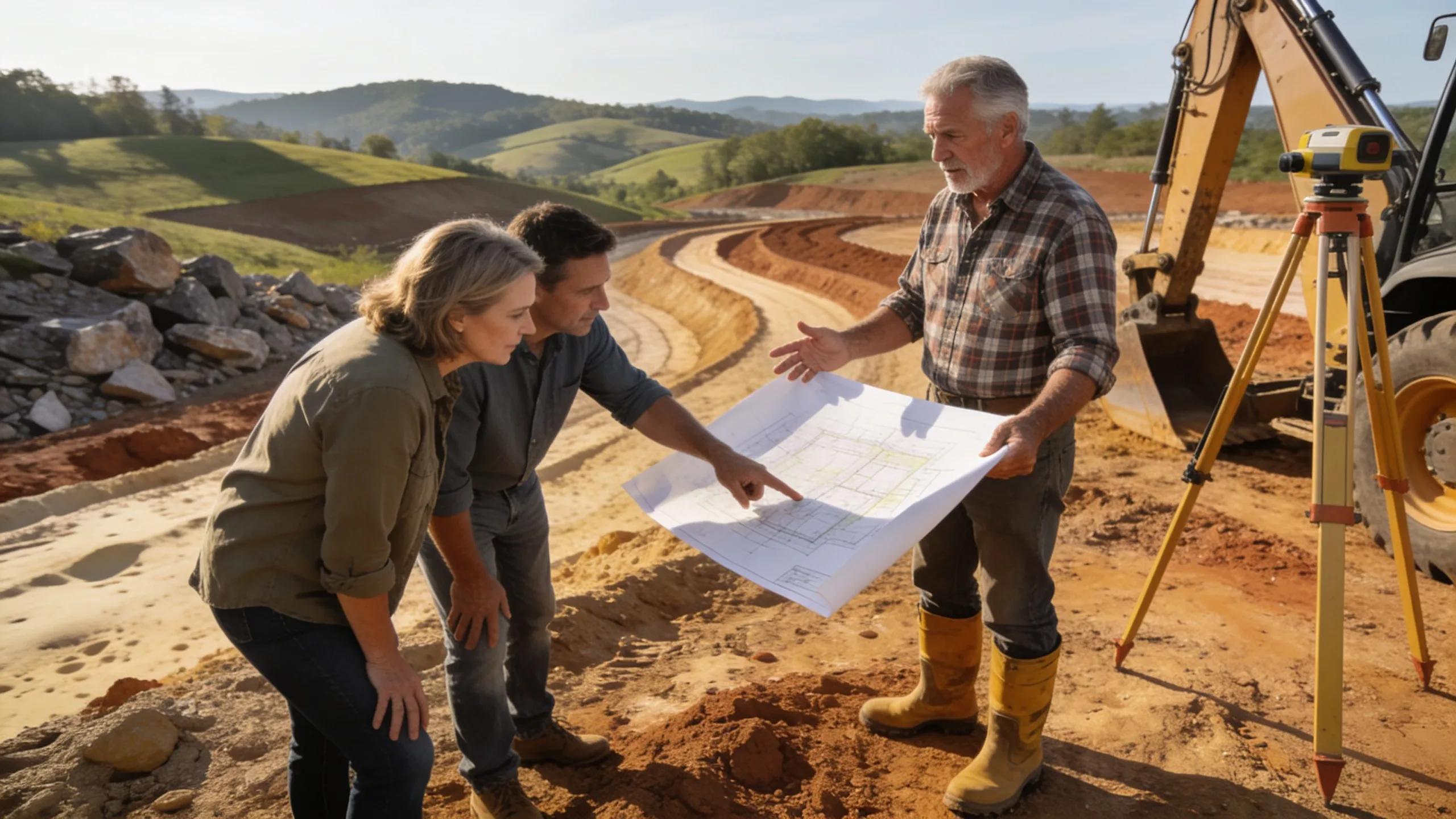 Contractor guiding clients through grading plans highlighting expertise in local soil conditions in North Georgia