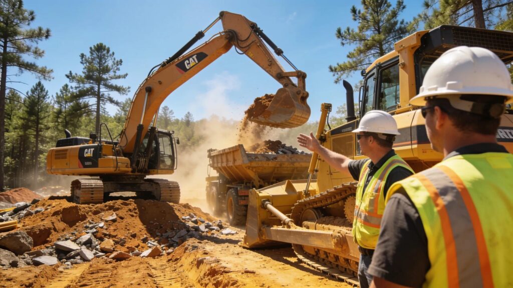 Excavation contractors working on-site with heavy machinery in North Georgia