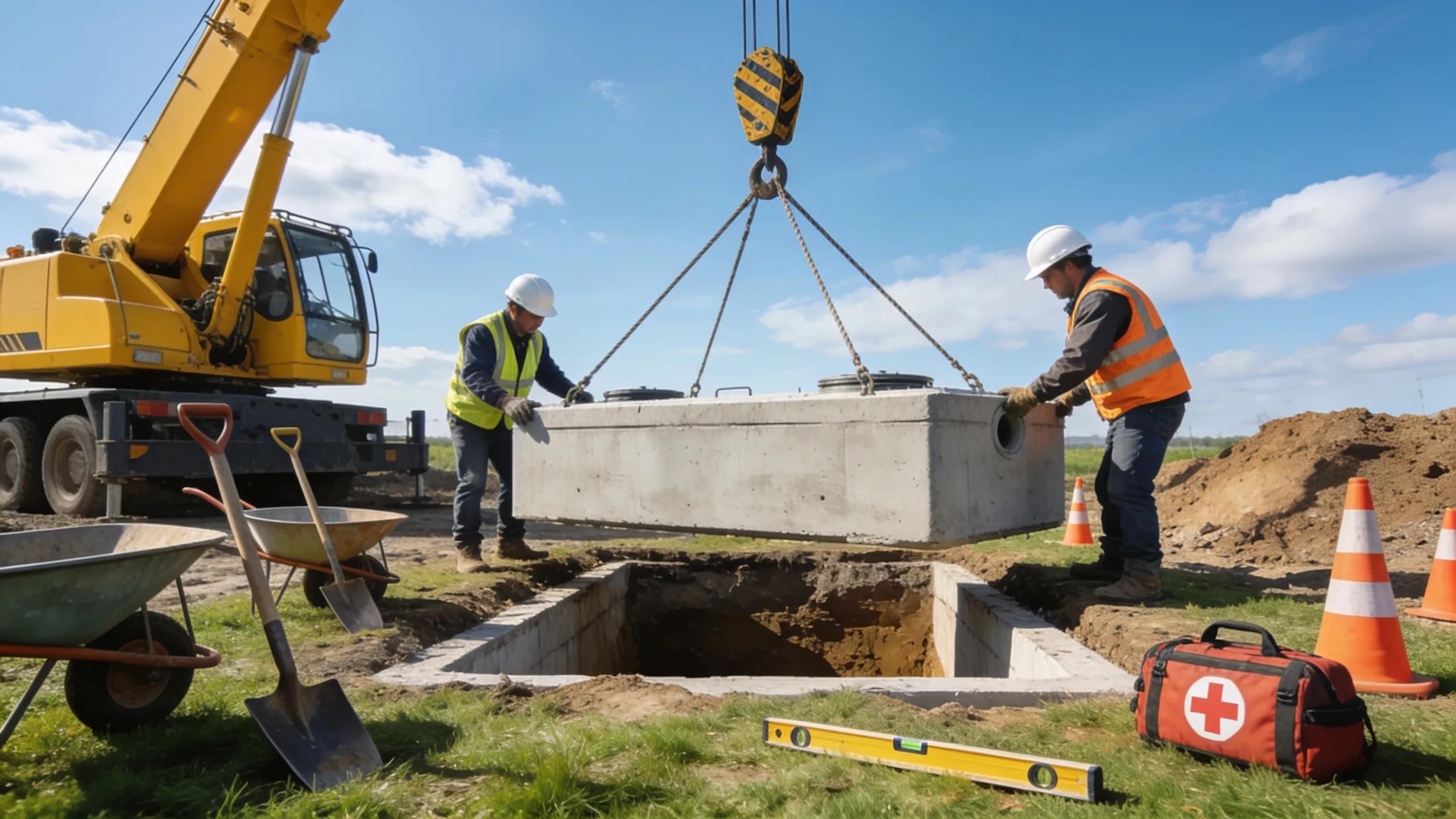 Workers installing a septic tank following best practices in North Georgia, highlighting quality assurance