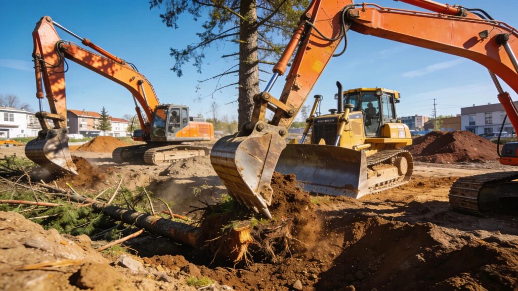 Excavation machinery at work on a construction site in Cherokee County, Georgia