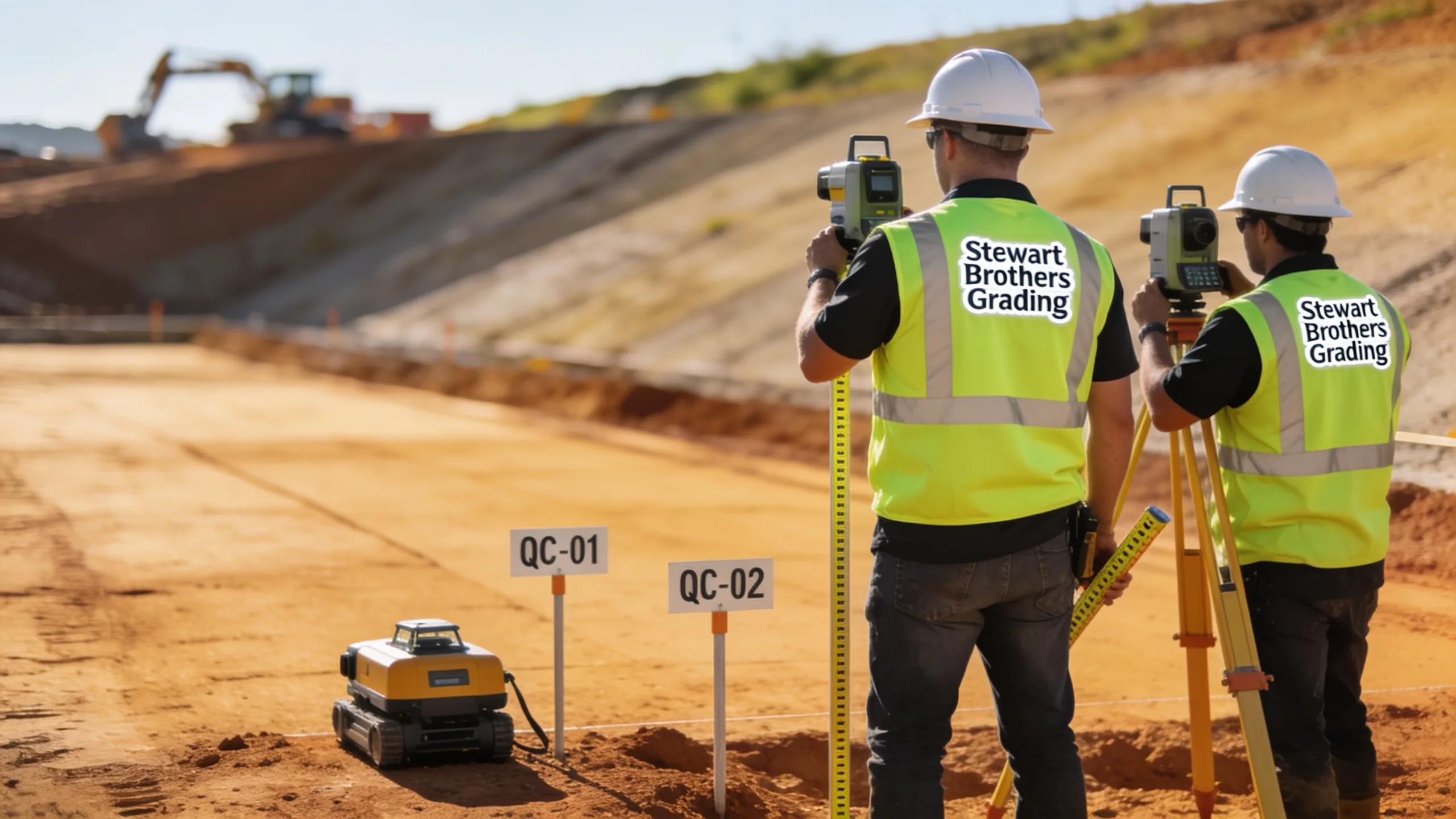 Grading team inspecting a site to ensure quality control standards are met