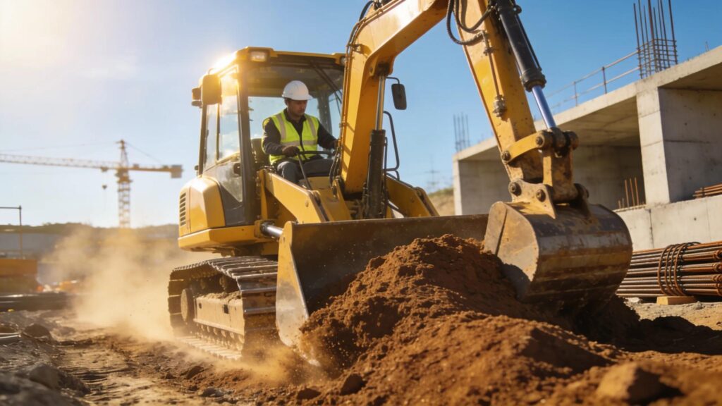 Excavating contractor with a bulldozer at a construction site