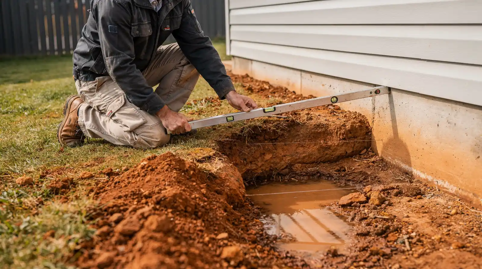 Grading work shapes the soil so the absorption field can drain and filter effluent correctly