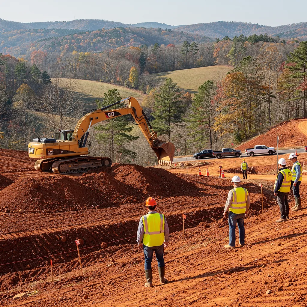 Licensed excavation crew grading a building site in Gilmer County Georgia