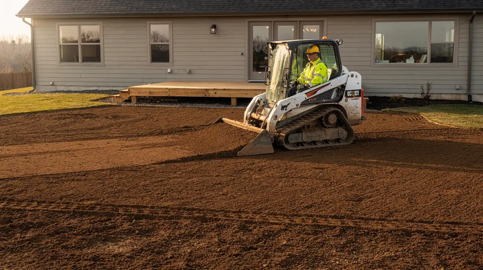 Land grading and leveling is offered as a core residential excavating service.; Site development