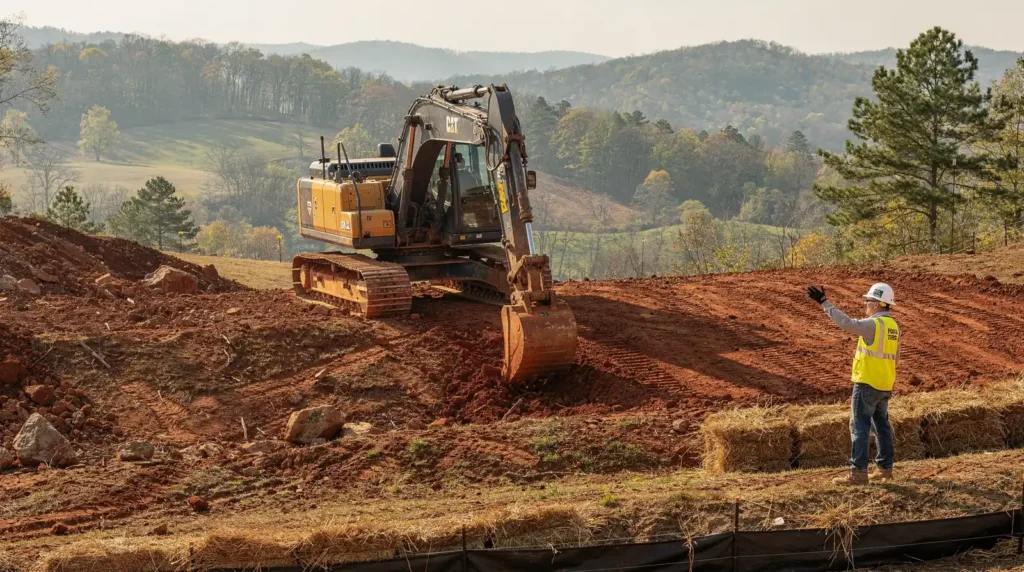 A full range of excavating services, including grading and leveling, prepares sloped or wooded Pickens